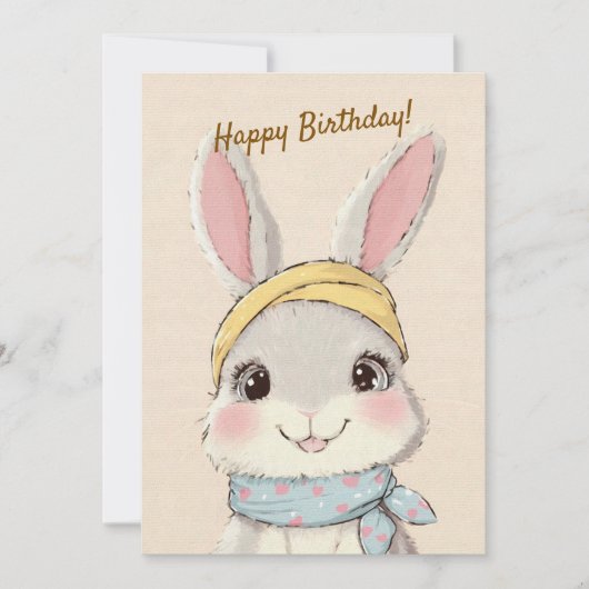 Cute Rabbit with Bandana Kids Birthday Invitation 招待状 (正面)