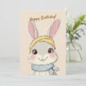 Cute Rabbit with Bandana Kids Birthday Invitation 招待状 (スタンド正面)