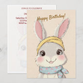 Cute Rabbit with Bandana Kids Birthday Invitation 招待状 (正面/裏面)