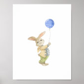 Cute Rabbit With Blue Balloon Nursery Poster ポスター (正面)