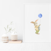 Cute Rabbit With Blue Balloon Nursery Poster ポスター