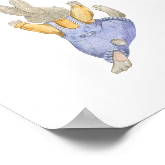 Cute Rabbit With Green Balloon Nursery Poster ポスター (角)