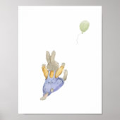 Cute Rabbit With Green Balloon Nursery Poster ポスター (正面)