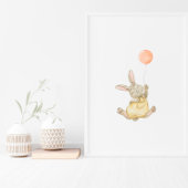 Cute Rabbit With Pink Balloon Nursery Poster ポスター