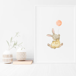 Cute Rabbit With Pink Balloon Nursery Poster ポスター