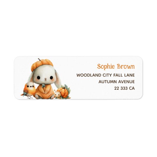 Cute Rabbit Woodland Animals Fall Return Address  ラベル (正面)