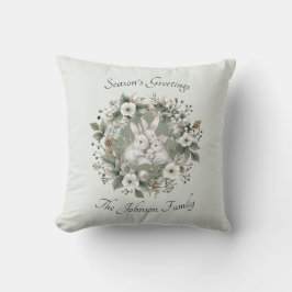Cute Rabbits in a Floral Winter Wreath クッション