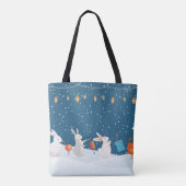 Cute Rabbits Lantern Parade Through Snow Christmas トートバッグ (裏面)