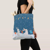 Cute Rabbits Lantern Parade Through Snow Christmas トートバッグ (クローズアップ)