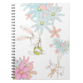 Cute rabbits with flowers notebook ノートブック