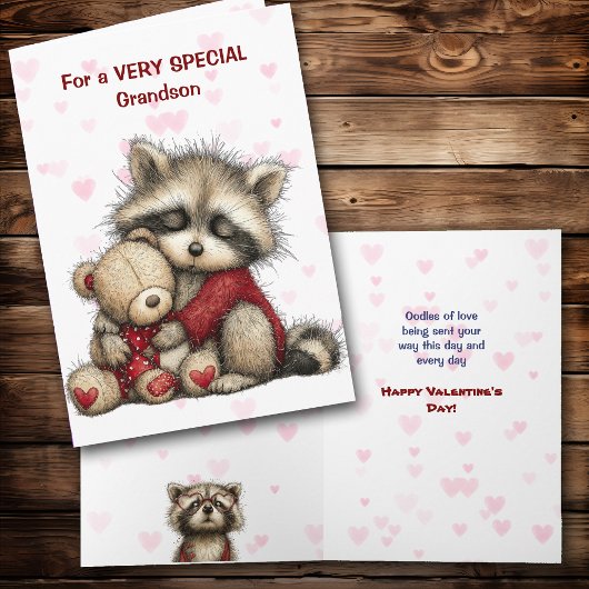 Cute Raccoon and Teddy Bear Grandson Valentine シーズンカード