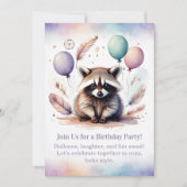Cute Raccoon Birthday Invitation Woodland Boho  招待状 (正面)