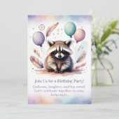 Cute Raccoon Birthday Invitation Woodland Boho  招待状 (スタンド正面)