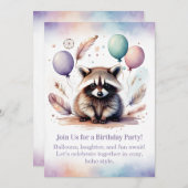 Cute Raccoon Birthday Invitation Woodland Boho  招待状 (正面/裏面)