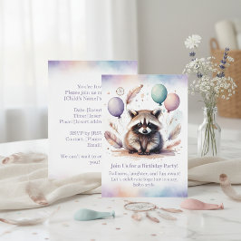 Cute Raccoon Birthday Invitation Woodland Boho  招待状