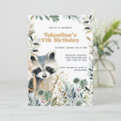 Cute Raccoon Birthday Woodland Watercolor Nature 招待状 (スタンド正面)