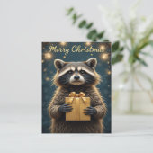 Cute Raccoon Christmas Cozy Winter Holiday ポストカード (スタンド正面)