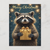 Cute Raccoon Christmas Cozy Winter Holiday ポストカード (正面)