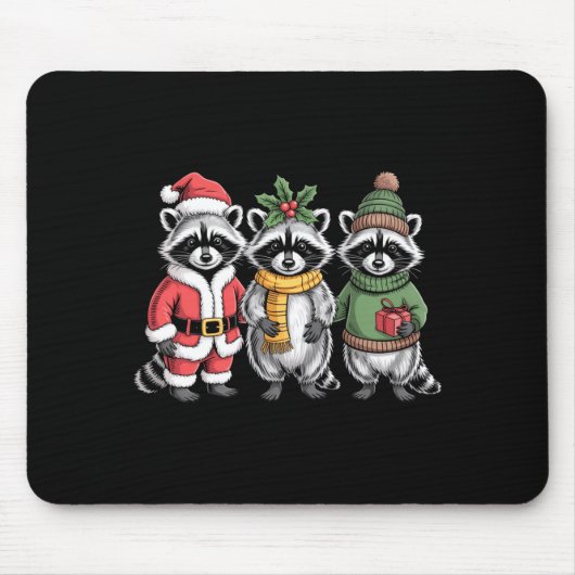 Cute Raccoon Christmas Funny Holiday Santa Claus A マウスパッド (正面)