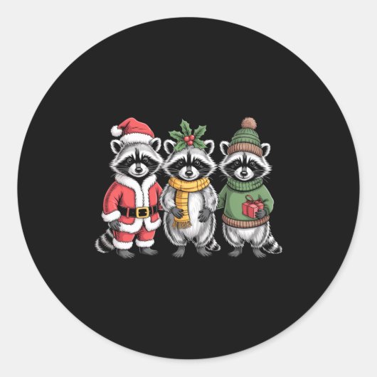 Cute Raccoon Christmas Funny Holiday Santa Claus A ラウンドシール (正面)