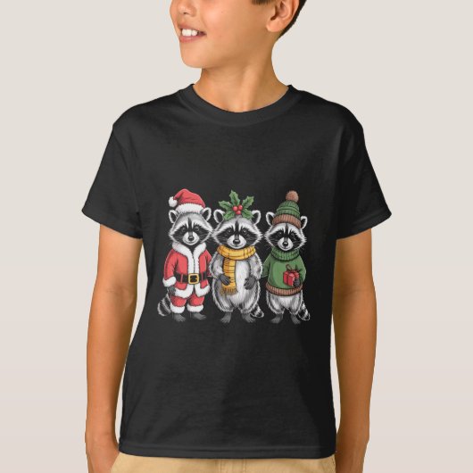 Cute Raccoon Christmas Funny Holiday Santa Claus A Tシャツ (正面)