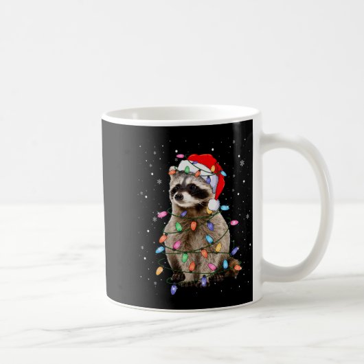 Cute Raccoon Christmas Tree Lights Pajama Raccoon コーヒーマグカップ (右)