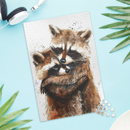 Cute Raccoon Couple Love Jigsaw Puzzle ジグソーパズル