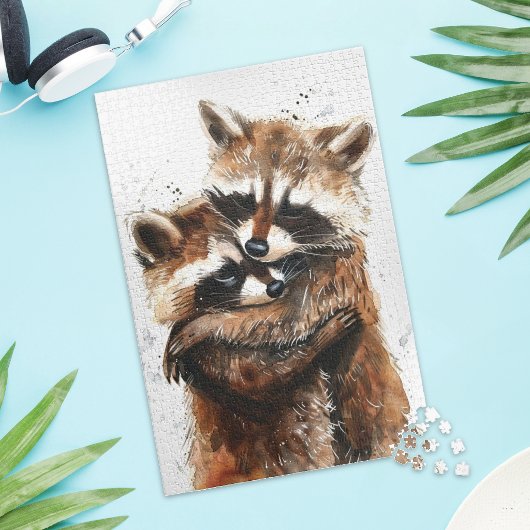 Cute Raccoon Couple Love Jigsaw Puzzle ジグソーパズル
