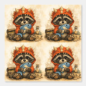 Cute Raccoon Dino Costume Pattern Wallpaper 壁紙 (正面)