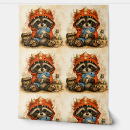 Cute Raccoon Dino Costume Pattern Wallpaper 壁紙