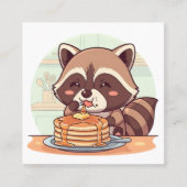 Cute Raccoon Eating Pancakes with Syrup Kawaii スクエア名刺 (正面)