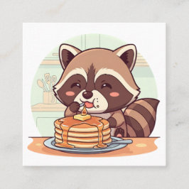 Cute Raccoon Eating Pancakes with Syrup Kawaii スクエア名刺