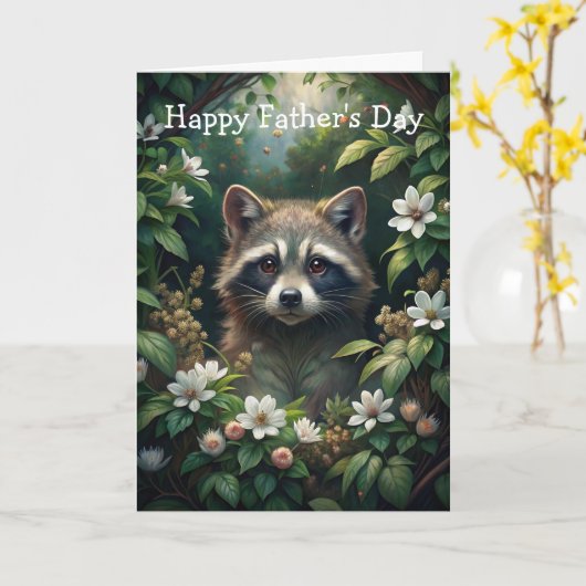 Cute Raccoon Father's Day カード (黄色い花)