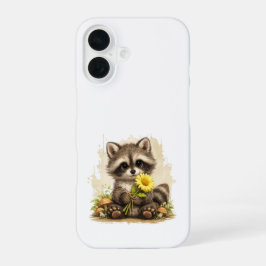 Cute Raccoon Flower Phone Case – Kawaii Art iPhone 16ケース
