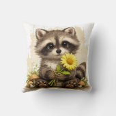 Cute Raccoon Flower Pillow Kawaii Animal クッション (裏面)