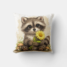 Cute Raccoon Flower Pillow Kawaii Animal クッション