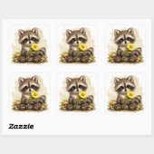 Cute Raccoon Flower Sticker Kawaii スクエアシール (シート)