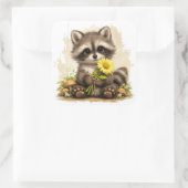 Cute Raccoon Flower Sticker Kawaii スクエアシール (バッグ)