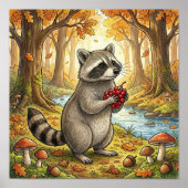 Cute Raccoon Forest Animals Nursery Poster ポスター (正面)