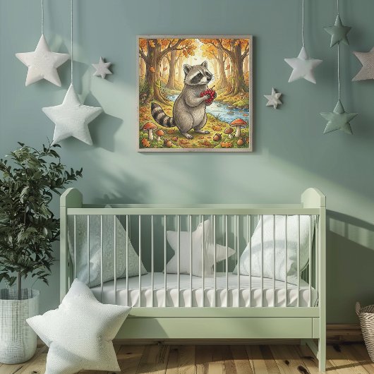 Cute Raccoon Forest Animals Nursery Poster ポスター