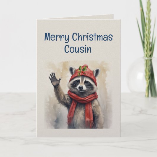 Cute Raccoon Fun Animal Cousin Christmas カード (正面)