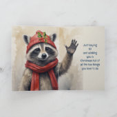 Cute Raccoon Fun Animal Cousin Christmas カード (内部)