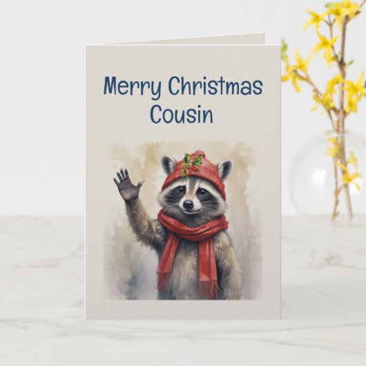 Cute Raccoon Fun Animal Cousin Christmas カード (黄色い花)