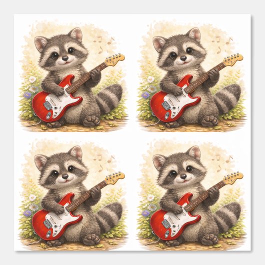 Cute Raccoon Guitar Pattern Wallpaper Kids 壁紙 (正面)