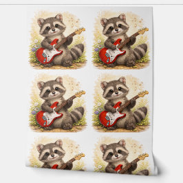 Cute Raccoon Guitar Pattern Wallpaper Kids 壁紙