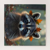 Cute Raccoon in Fall Leaves   ジグソーパズル (横)