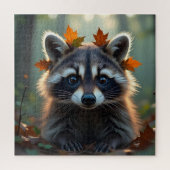 Cute Raccoon in Fall Leaves   ジグソーパズル (縦)