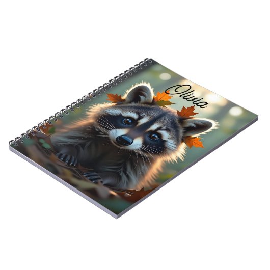Cute Raccoon in Fall Leaves Personalized ノートブック (左側)