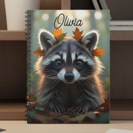 Cute Raccoon in Fall Leaves Personalized ノートブック