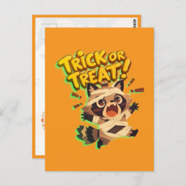 Cute raccoon in mummy costume with Trick or Treat ポストカード